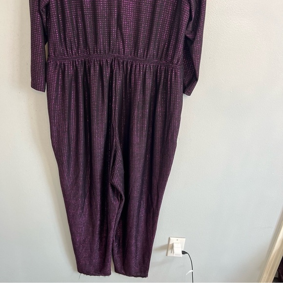 LANE BRYANT SHIMMER PURPLE 3/4 SLEEVE FRONT RUCHED V-NECK JUMPSUIT SZ 18/20 - Picture 12 of 12